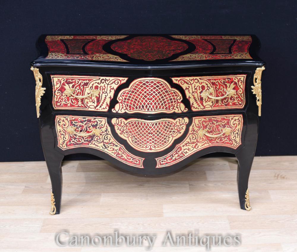 French Boulle Chest Drawers Bombe Commode Inlay Louis XVI Furniture