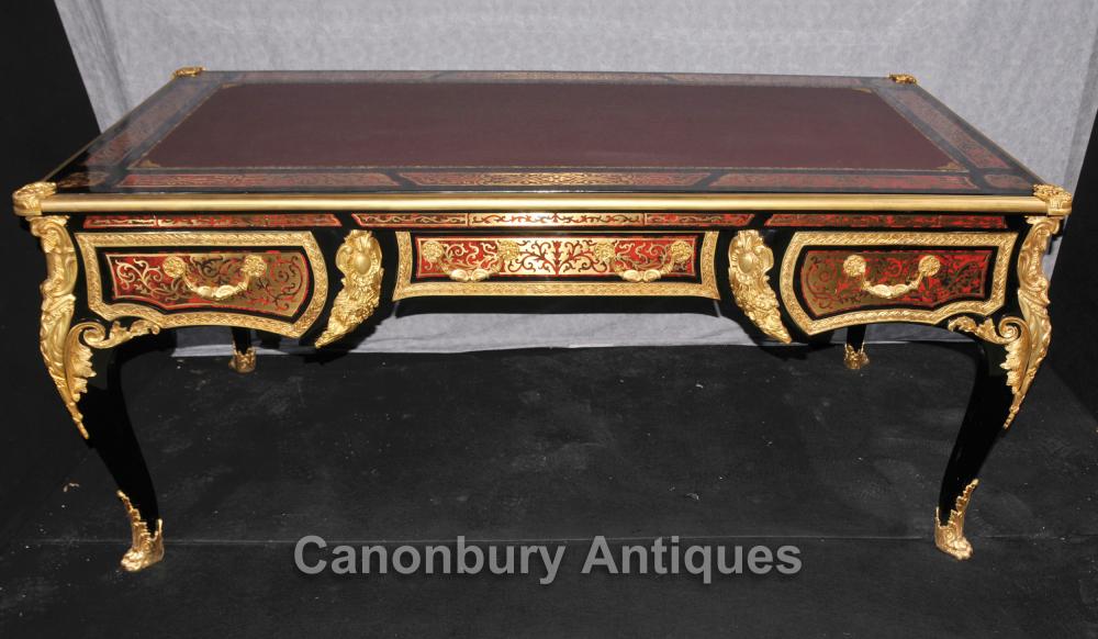 Large Boulle Louis XVI Desk Writing Table Bureau Plat Marquetry Inlay